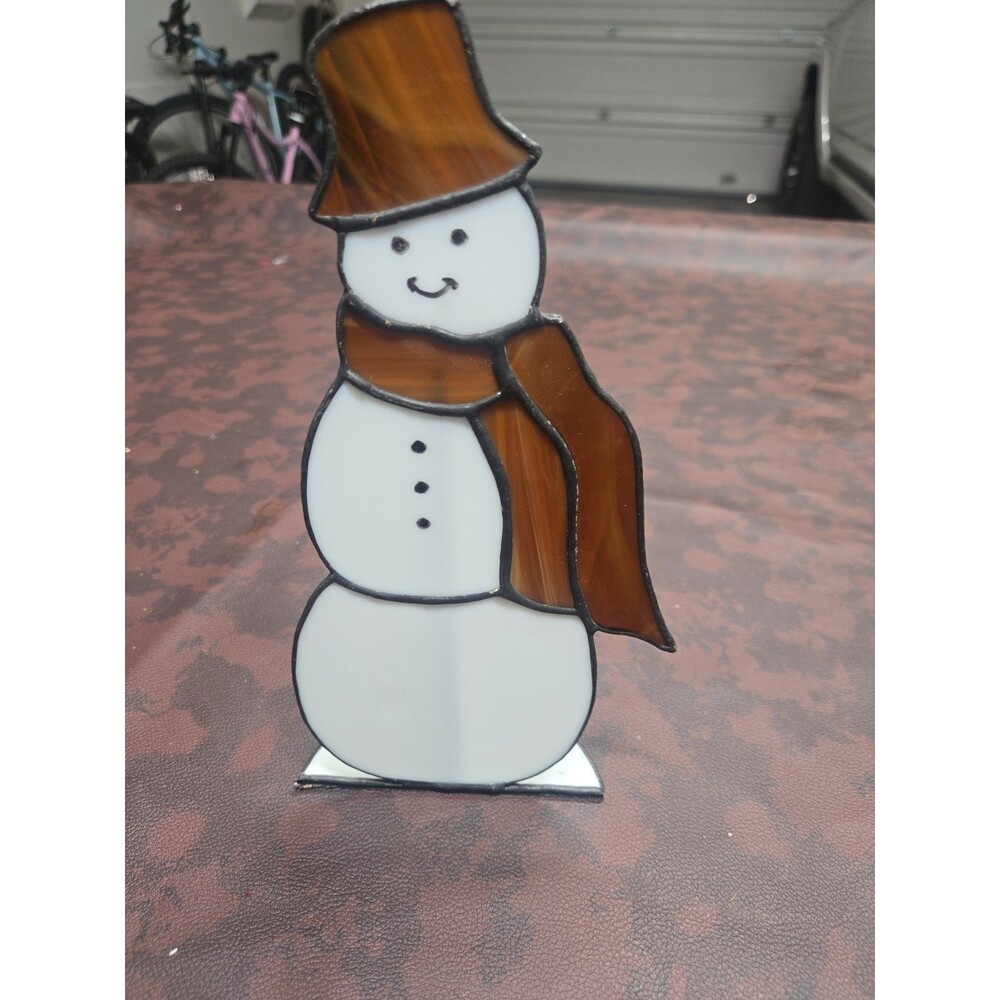 vtg stained glass snowman figurine on stand Half Of The Stand Is Broken 9" - Picture 3 of 4